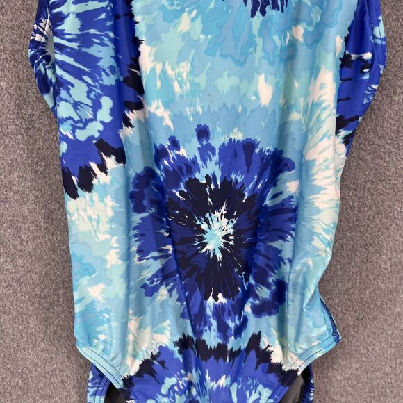 Speedo PowerFLEX Eco Swimsuit Womens 6 Blue Tie Dye One Piece Crossback Swimwear - Picture 5 of 14